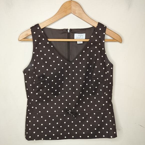 Ann Taylor LOFT Sleeveless Top Polka Dot Cotton - Picture 1 of 8